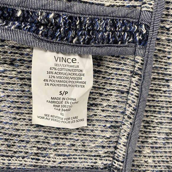 Vince Blazer Jacket Womens S Blue Tweed Drape Open Front Ladies Office Classic - Picture 7 of 9